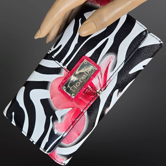Y2K Wallet Zebra Print Floral Deadstock Black White Pink Emo Scene Mcbling Gyaru - Picture 1 of 9